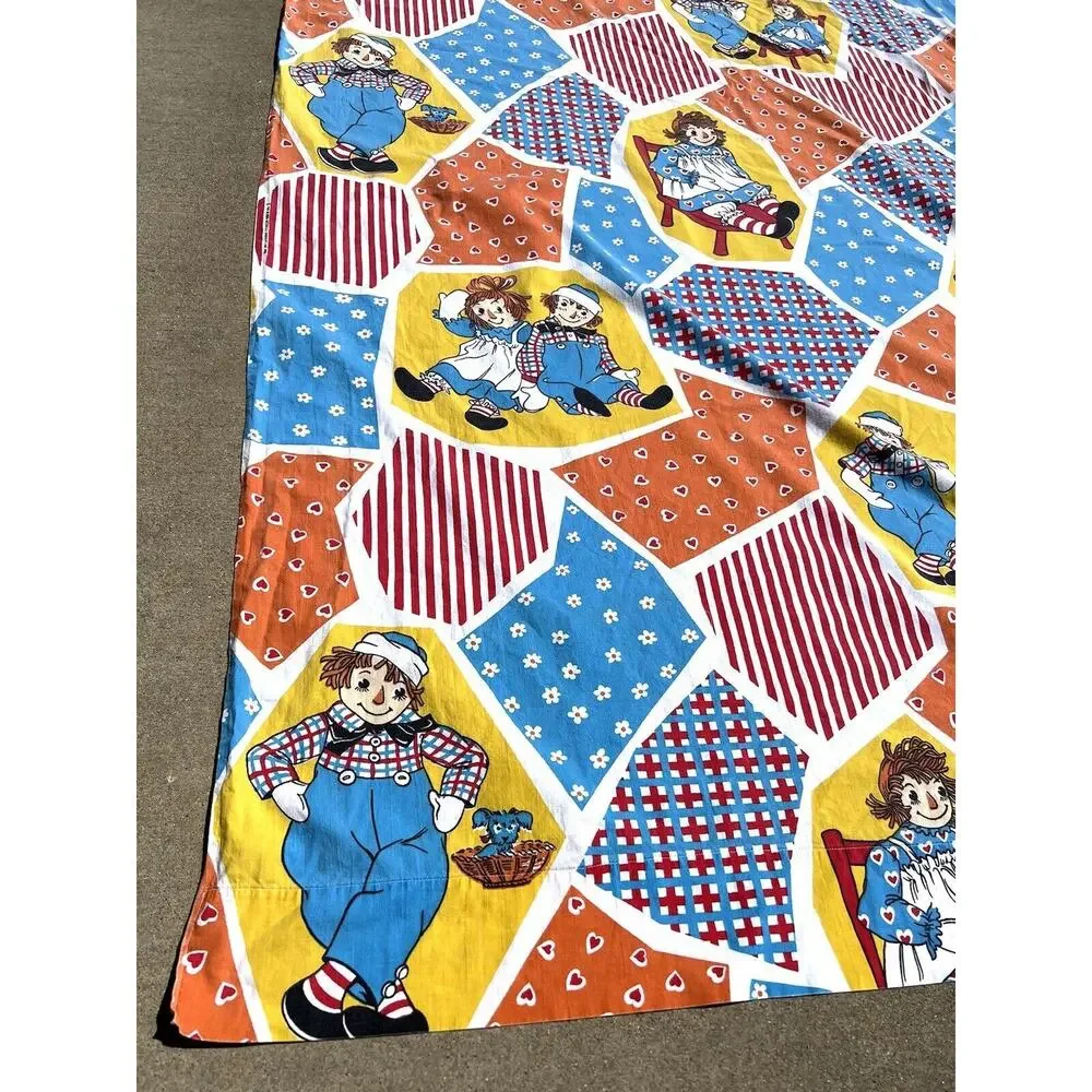 Vintage Raggedy Ann & Andy Bobbs Merrill Twin Bedspread Flat Sheet 70s READ